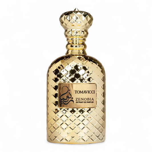 Tomavicci Zenobia fragrance sample – deep floral scent with blackcurrant, oud, and soft leather, shown in 100ml bottle