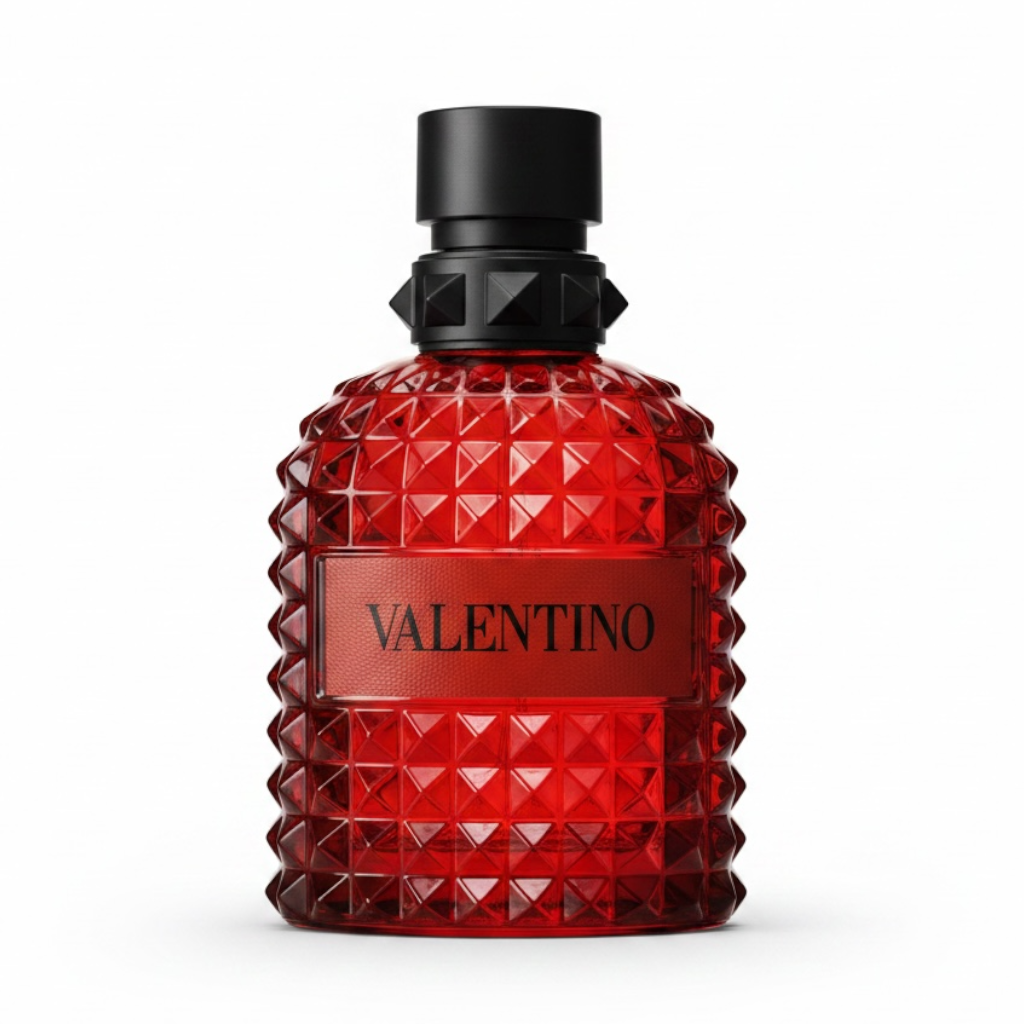 Valentino Uomo Born in Roma Ruby Eau de Toilette bottle on white background