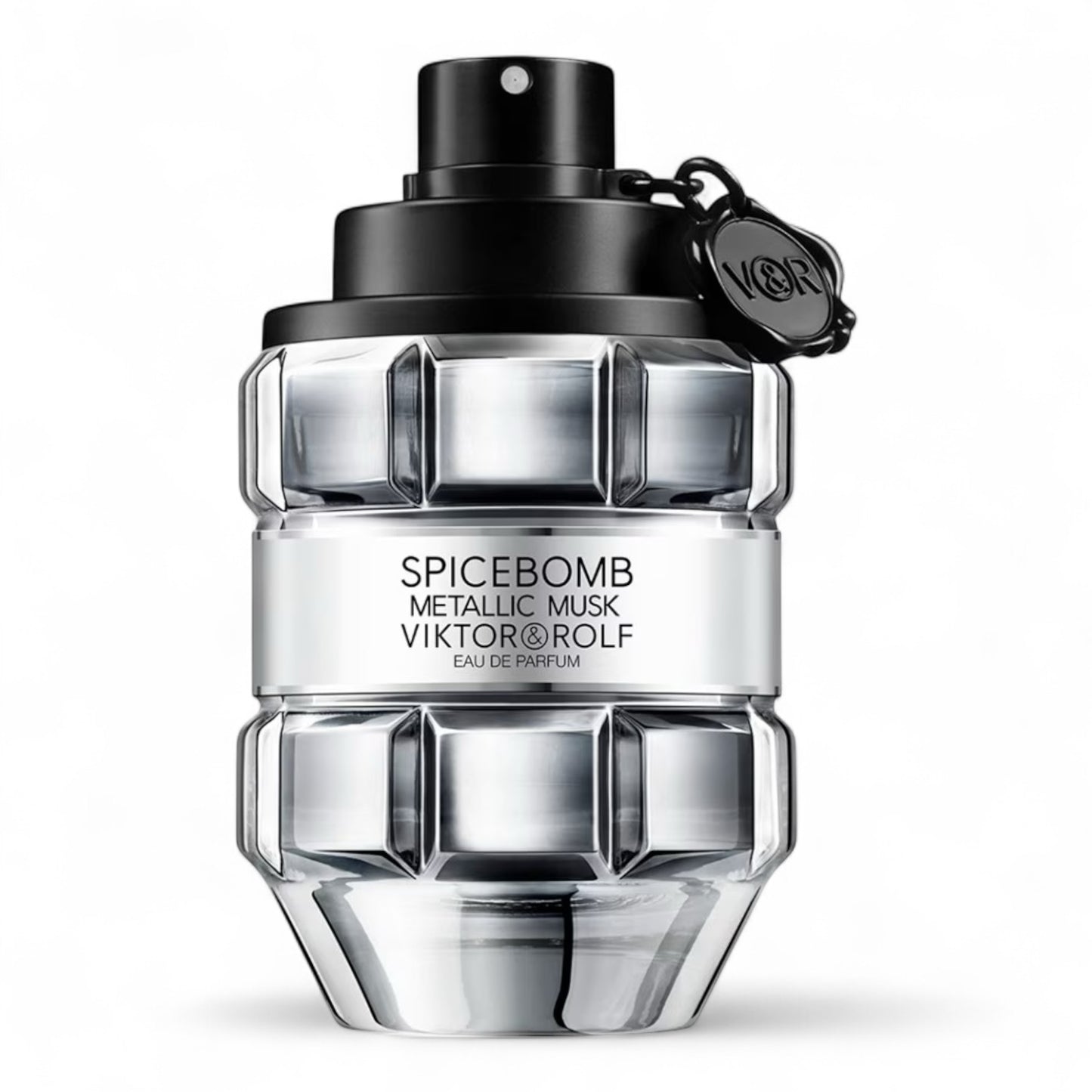 Viktor & Rolf Spicebomb Metallic Musk fragrance sample - clean musky suede scent with black pepper. 90ml bottle shown.
