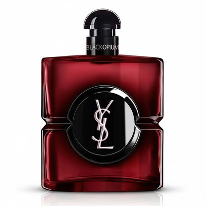 Yves Saint Laurent Black Opium Over Red perfume bottle on white background