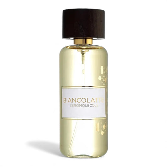 Zeromolecole Biancolatte fragrance sample showing salted caramel and vanilla notes for decanting into 1ml to 10ml glass atomisers.