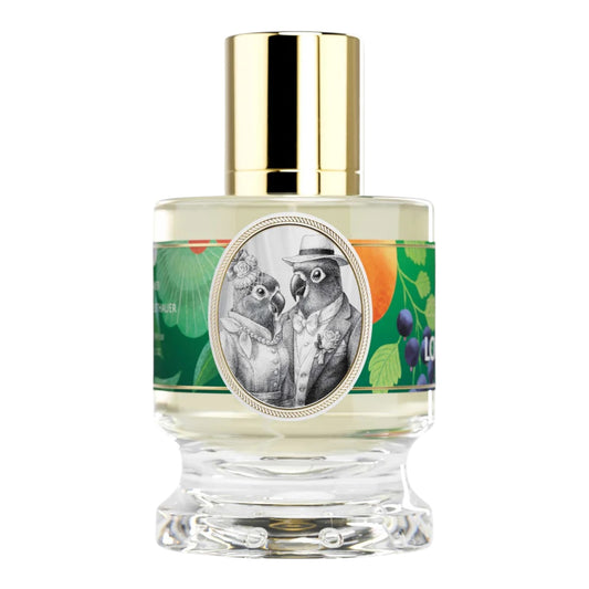 Zoologist Lovebird perfume bottle on white background