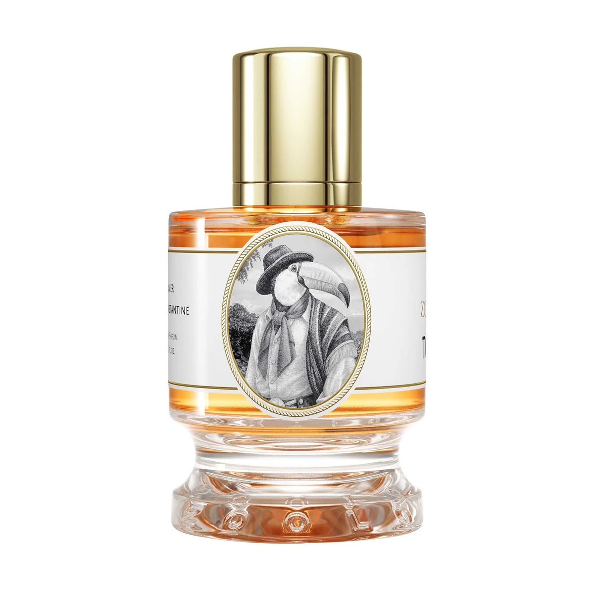 Zoologist Toucan perfume bottle on white background