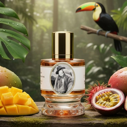 Zoologist Toucan styled with ripe papaya, coconut, lime, tropical flowers and lush green foliage